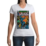 T-Shirt Femme Col V Black Panther Marvel Couverture Bd Comics Super Hero Vintage