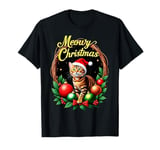 Christmas Bengal Cat in Santa Hat T-Shirt