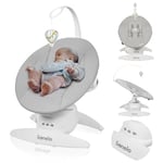 LIONELO Iris Transat Balancelle Électrique Pivotante 360 o pour Bébés jusqu'à 9 kg Dossier Réglable, 5 vitesses de Balancement, Sangles de Sécurité Antidérapantes (Grey)