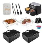 Air Fryer Accessories Set of 10 for Ninja AF300UK/AF400UK Dual Air Fryer includes Silicone Air Fryer Liners & Cupcake/Muffin Molds + Dual Air Fryer Racks + Paper Liners + Kitchen Tongs + Gloves