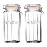 Kilner 2pc 1.8Litre Glass Storage Airtight Food Preserving Facetted Clip Top Jar