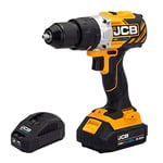 JCB 18v Brushless Cordless Combi Drill, 2.0ah Lithium-ion Battery & Fast Charger, Variable Speed & LED Light, Rubber Grip Overmould with 3 Year Warranty