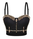 Bslingerie® Madonna Style Metallic Studs Bustier Bra Corset Top, Black Skull, S