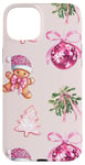 iPhone 15 Plus Preppy Christmas Pink Disco Ball Mistletoe Gingerbread Man Case