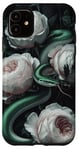 iPhone 11 Green Snakes and White Roses Gothic Pattern Case