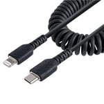 StarTech 50cm/20in USB C to Lightning Cable  MFi Certified  Coiled iPhone Charger Cable  Black  Durable and Flexible TPE Jacket Aramid Fiber  Heavy