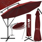 tillvex Parasol déporté hexagonale 3M avec manivelle, couverture & paravent | Pare-soleil avec pied | Protection UV en aluminium pour le jardin | Parasol à manivelle pour le marché déperlant (Rouge)