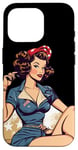 Coque pour iPhone 16 Pro Retro Patriotic Pin-up Vintage USA Flag American Beauty Girl