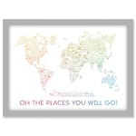 World Travel Landmark Line Map Oh The Places You Will Go! Rainbow White Artwork Framed A3 Wall Art Print