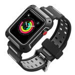 Apple Watch Series 4 44mm kaksi värinen sporttinen silikooni vaihto ranneke metalli soljella - Musta/ Harmaa Monivärinen