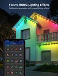 15M Smart RGBIC Outdoor Lights, 36 LED Eaves, IP67 Waterproof, Alexa/Google Comp