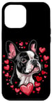 Coque pour iPhone 12 Pro Max Coeurs de chien Boston Terrier pour la Saint-Valentin