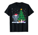 Funny Elephant Xmas Tree Lights Reindeer Hat Christmas T-Shirt