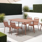 Ensemble table de jardin + 4 chaises en métal terracotta - BACA