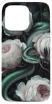 iPhone 15 Pro Max Green Snakes and White Roses Gothic Pattern Case