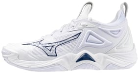 Mizuno Femme Wave Momentum 3 Women's Volleyball Shoe Chaussure, Blanc/Bleu Marine, 40.5 EU