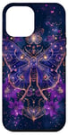 Coque pour iPhone 14 Pro Max Papillon bleu foncé Luna Moth Witchy Blue et fleurs violettes