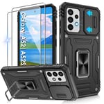 Jshru for Samsung A52S | A52 Case with Screen Protector-Camera Protective Cover | Ring Stand A52S Phone Case for Men and Women | Shockproof Bumper Phone Cover for Samsung Galaxy A52S/A52,Black