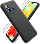 Housse Pour Xiaomi Redmi 12c/12 C/11a/Poco C55 Avec 2 Pièces Verre Trempé Écran Protecteur Et Intérieur Microfibre - Noir