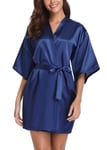 Vlazom Kimono Femme Satin Mariage Manche Courte Peignoir Femme Soie ,S,Bleu Foncé