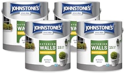 Johnstone's, Exterior Smooth Masonry Paint, Brilliant White, Up to 15 Years Protection, Weather & Dirt Resistant, 30m² Coverage Per Tin, Dry in 1-2 Hours, 2.5L (Pack of 4)