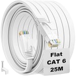 Cable Ethernet 25m, Cable Rj45 25 Mètres Cable Réseau Cat 6 Plat Intérieur Gigabits Haut Débit Fibre 1000Mbit/s Câble Internet Blanche très Long Câble Patch pour Routeur, Modem