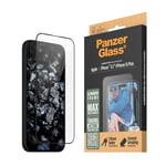 iPhone 16 Plus PanzerGlass Ultra Wide Fit Skjermbeskyttelse m. EasyAligner - Aluminum Frame - Diamond Strength - Gjennomsiktig / Svart Kant