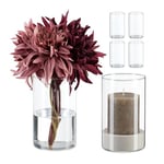 Relaxdays Grand Vase en Verre, pour Votre Bouquet ou Votre Bougie, Set de 6, H x D : 15 x 9,5 cm, Transparent