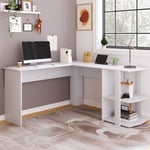 Wishdor - Bureau d'angle en l 140 x 140 x 75 cm avec 2 étagères, blanc