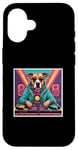 Coque pour iPhone 16 Tourne-disque DJ musique chien mixage vinyles fête graphique