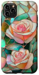 Coque pour iPhone 11 Pro Max Coque Téléphone Roses Faux Vitrail Élégante