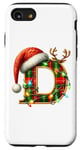 Coque pour iPhone SE (2020) / 7 / 8 Red Christmas Plaid D Initial Monogrammed Santa Hat Letter D