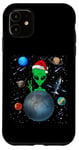 Coque pour iPhone 11 Christmas Alien Santa Peace Hand In Space Santa Hat Xmas