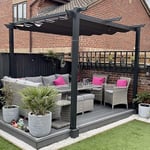 PURPLE LEAF Pergola Aluminium 3 x 3 m avec Toit de Protection pour Terrasse Autoportante, Toile Coulissante Rétractable, Pergola Jardin Extérieur Imperméable, Barbecue Pavillon de Jardin, Gris