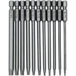 Mezheng - 11 Pièces 100mm S2 1/4Pouce Torx Tournevis Bits à Tige Hexagonale de Précision Foret Tournevis Magnétique de Sécurité T6-T40 Tournevis à