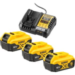 DEWALT 18V XR batterisæt, 3 x 18 V/ 5,0 Ah og lader