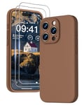 GOODVISH 3 en 1 Coque iPhone 15 Pro Max Silicone Liquide - avec 2 Verre Trempé - Étui Protection Précise de Caméra [Résistant aux Rayures] [Antidérapant] iPhone 15 Pro Max Case 6.7", Marron