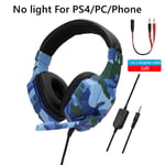 Ordinateur PC Gamer Casque avec Micro LED Lumiere Bruit Annuler Casque de jeu de téléphone a fort son pour PS4 Écouteur Musique Stéréo Casque-bleu pas de lumiere toPS4