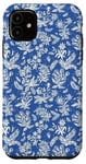 Coque pour iPhone 11 Toile blanche et bleue Motif floral botanique