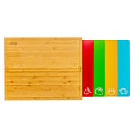 Axer Grand Set de Planches à Découper en Bois de Bambou avec Tapis de Découpe en Plastique Flexible Coloré Lavable au Lave-vaisselle - des Tapis à 4 Codes de Couleur avec des Icônes Alimentaires