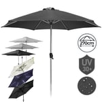 Miadomodo® Parasol De Jardin - Ø 2,7 M, Protection Uv, Résistant À L'eau, Gris Foncé - Parasol De Balcon, Terasse, Piscine