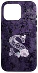 Coque pour iPhone 16 Pro Jolie rose florale violette avec monogramme lettre S