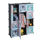 Relaxdays Armoire Chambre d'enfant, modulable, 8 Cubes, Portes, DIY, étagère Animaux, HLP 145x109x37 cm, Noir