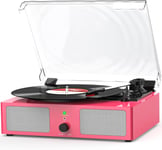 Platine Vinyle,Tourne-Disque avec Haut-parleurs intégrés et entraînement par Courroie Bluetooth,phonographe Vintage avec 3 Vitesses Couleur Rose