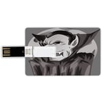 32G USB Flash Drives Credit Card Shape Vampire Memory Stick Bank Card Style Cartoon Style Count Dracula Angry Look Evil Expression Gothic Horror Monster Decorative,Grey Black White Waterproof Pen Thum