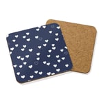 BLUE LOVE HEARTS DRINKS COASTER MAT HARDBOARD SET X4 - Navy Valentine's