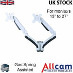 GSA22WD Gas Spring Dual Twin Monitor Arm Wall Mount Stand w/ Height Adjustment