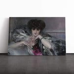 Big Box Art Canvas Print Wall Art Giovanni Boldini Portrait of Woman with Roses | Mounted & Stretched Box Frame Picture | Home Decor for Kitchen, Living Room, Bedroom, Multi-Colour, 24x16 Inch