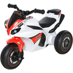 Homcom - Porteur enfants moto de course effets musicaux et lumineux coffre rangement rouge blanc