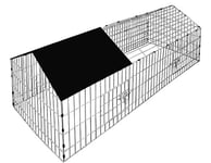 Cadoca Enclos pour Lapin Noir Cage à Lapin Parc à Lapin métal extérieur 180x75 cm Toit Amovible avec bâche Protection UV